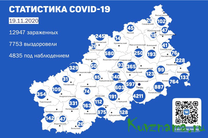 Тверская область: сводка по COVID-19 за 19 ноября 2020 г.